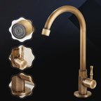 Antique Brass Kitchen Faucet Single Handle Vintage High-Arc Spout Cold Water Sink Faucet