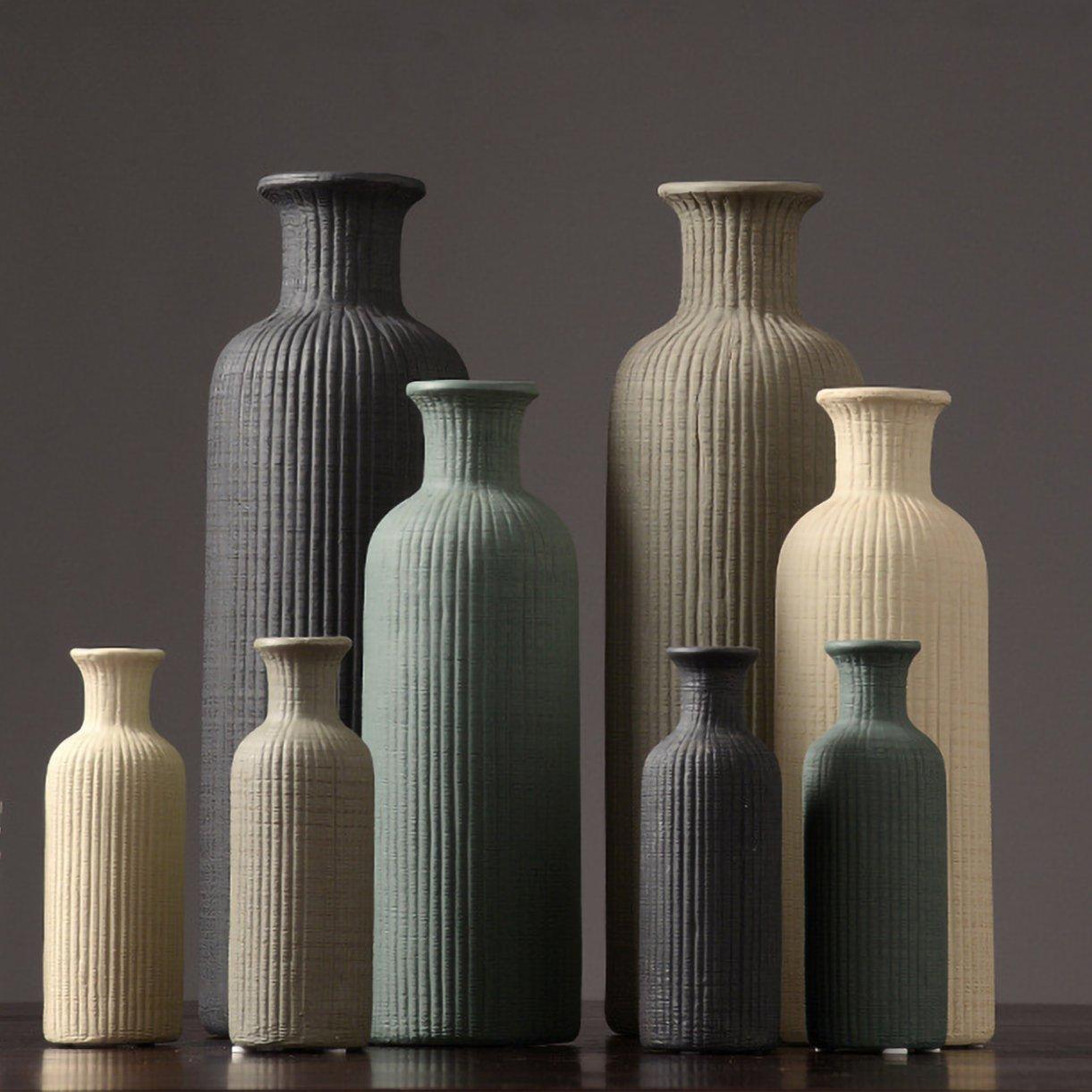Harrow Ceramic Flower Vase Pot Minimalist Solid Hue Brown Beige Gray Various Sizes