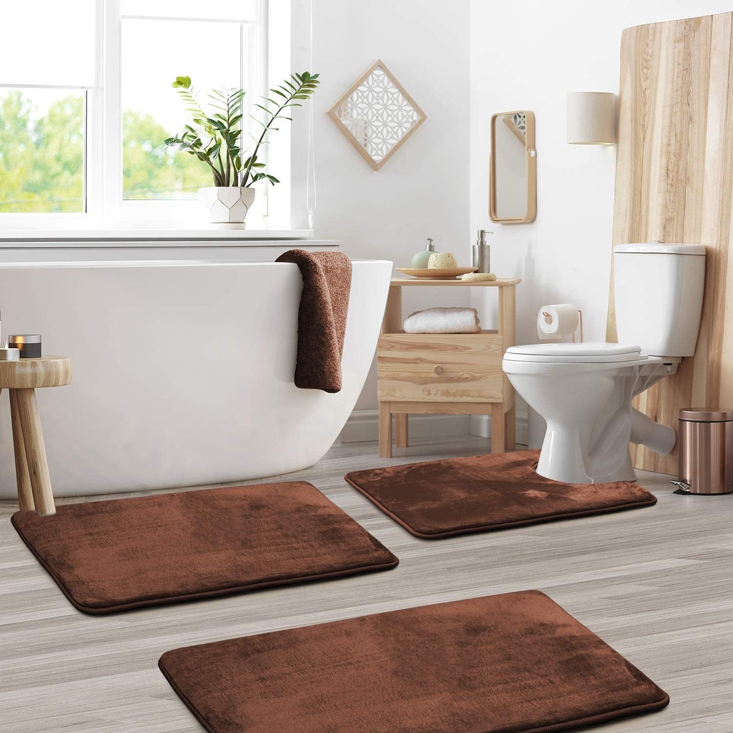 VelvaLuxe 3-Piece Memory Foam Bath Mat Set Non-Slip Absorbent Machine Washable