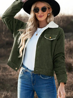 Buttoned Women’s Winter Jacket with High Collar Soft Fleece Lining Practical Pockets Layering Coat