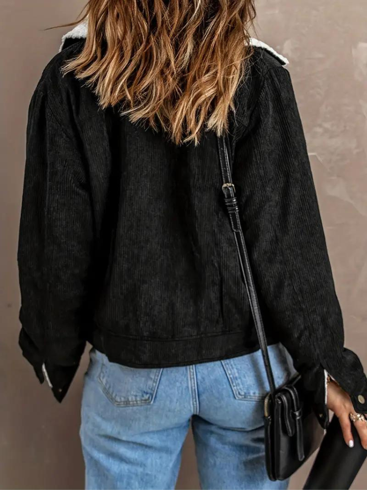 Buttoned Women’s Winter Jacket with High Collar Soft Fleece Lining Practical Pockets Layering Coat