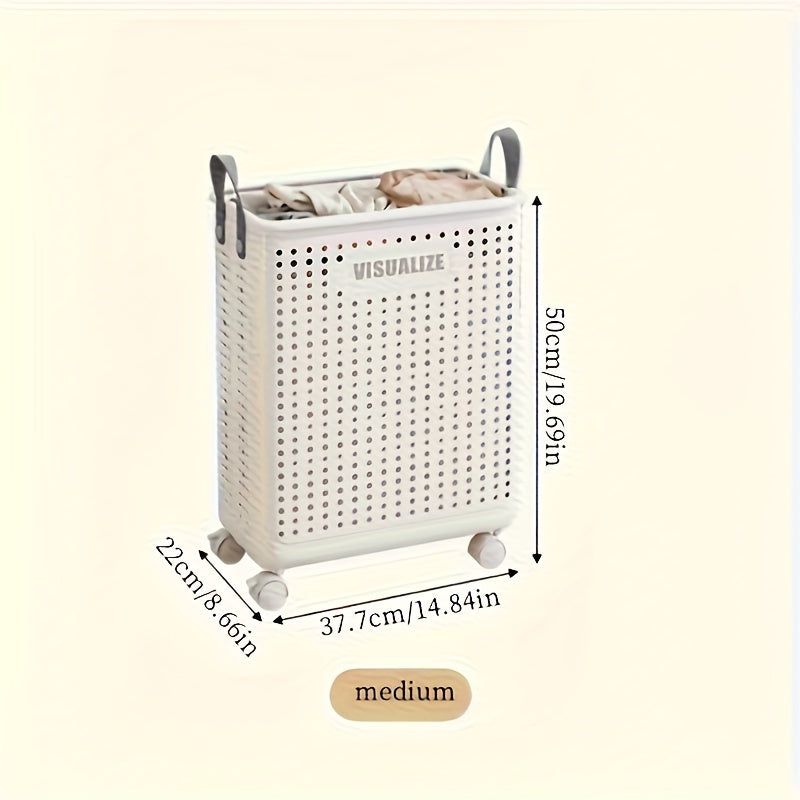 Foldable Laundry Box with Wheels and Castors Mobile Laundry Basket Storage Container