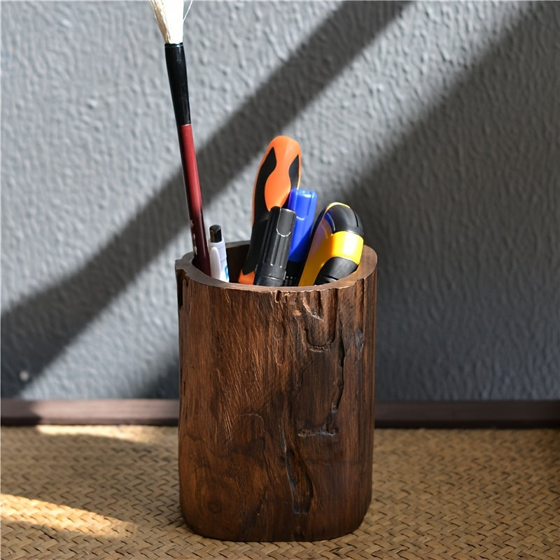 Handmade Wooden Pen Holder Natural Solid Wood Desk Organizer Rustic Office Accessory
