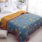 Reversible Jacquard Cotton Quilt Soft Cozy Ginkgo Pattern Two-Sided Design