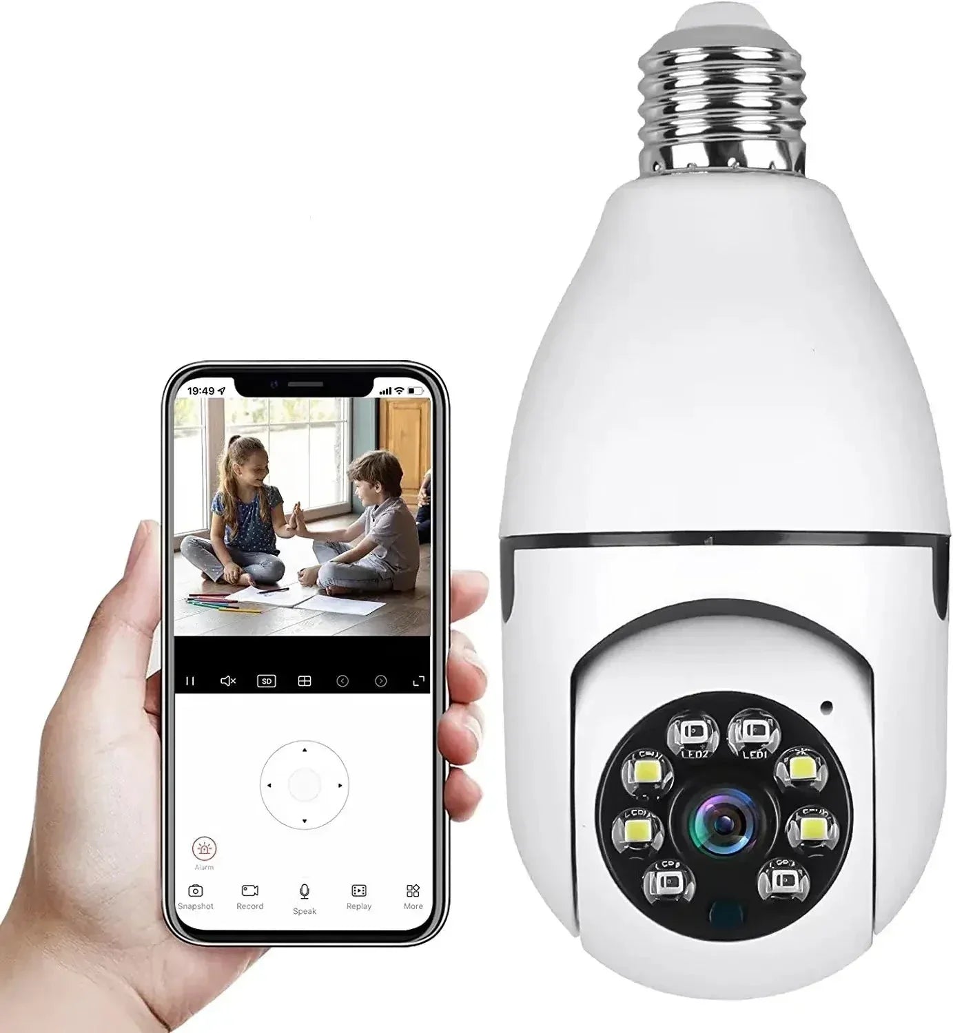 Security Camera Light Bulb 1080P WiFi Outdoor Surveillance with Motion Detection and Night Vision E27 Socket