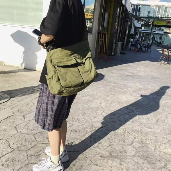 Canvas Shoulder Bag for Women Spacious Vintage Durable Lightweight Crossbody with Zipper Closure