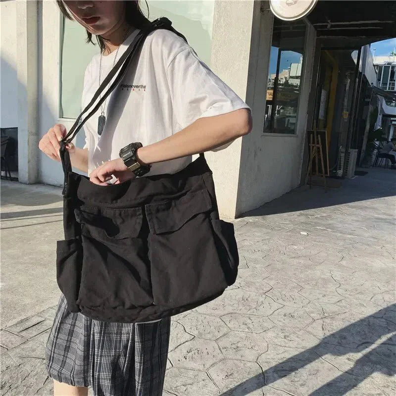 Canvas Shoulder Bag for Women Spacious Vintage Durable Lightweight Crossbody with Zipper Closure