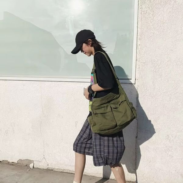 Canvas Shoulder Bag for Women Spacious Vintage Durable Lightweight Crossbody with Zipper Closure
