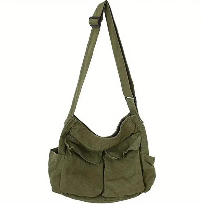Canvas Shoulder Bag for Women Spacious Vintage Durable Lightweight Crossbody with Zipper Closure