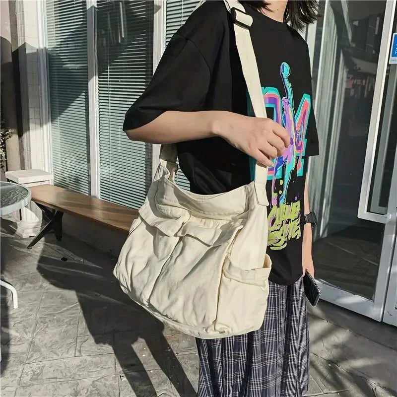 Canvas Shoulder Bag for Women Spacious Vintage Durable Lightweight Crossbody with Zipper Closure