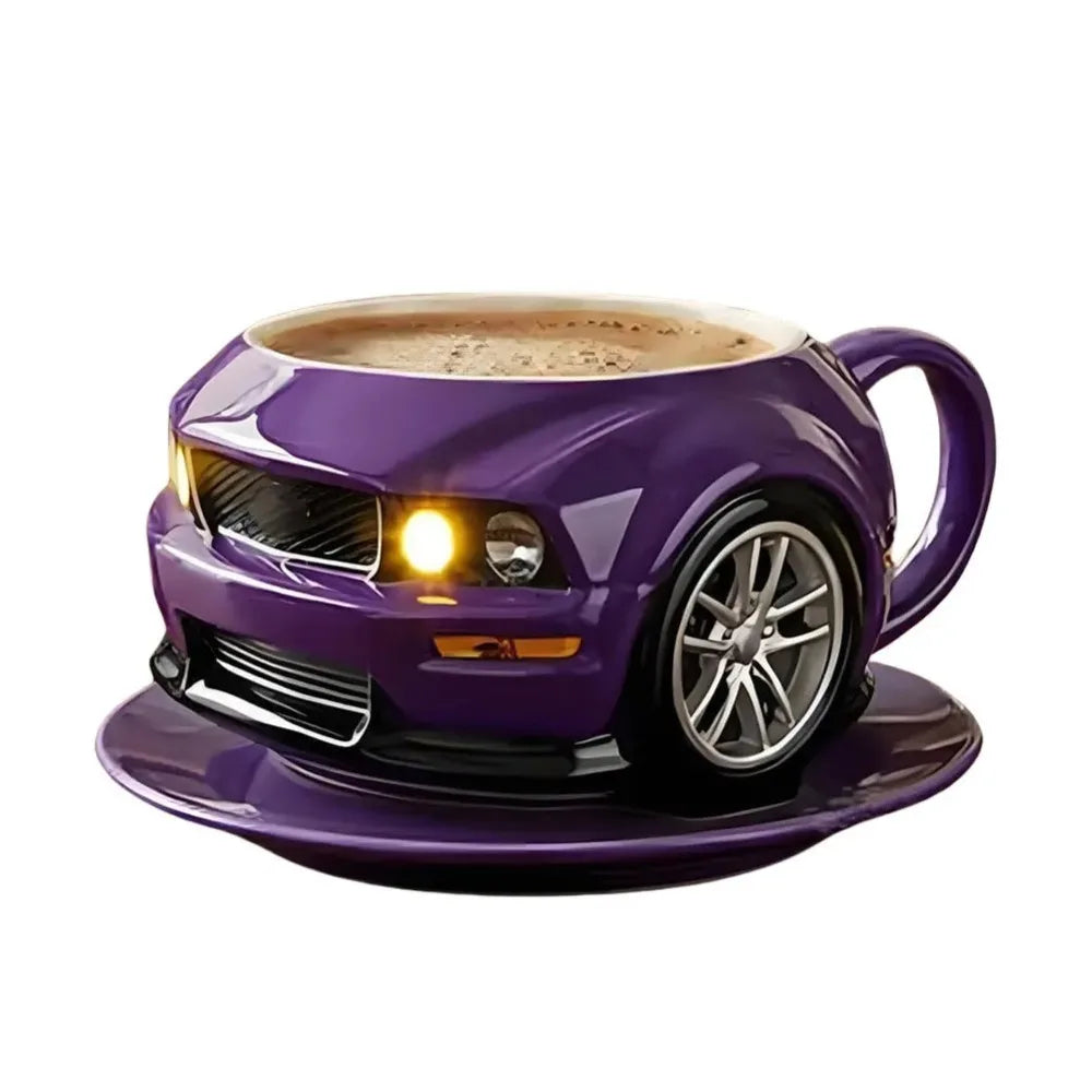 Car-Shaped 3D Coffee Mug Resin and Stainless Steel Novelty Cup for Car Enthusiasts Home Office Gift