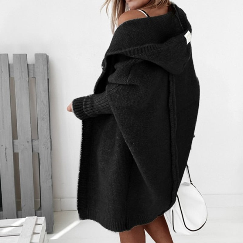 Women's Hooded Knit Cardigan Oversized Cozy Soft Warm Layering Sweater