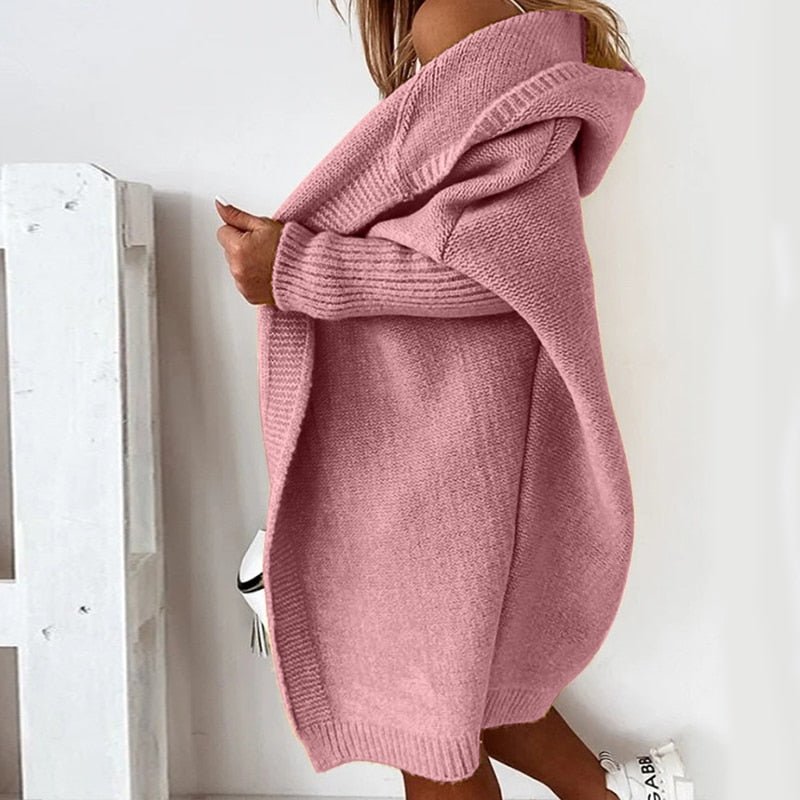 Women's Hooded Knit Cardigan Oversized Cozy Soft Warm Layering Sweater
