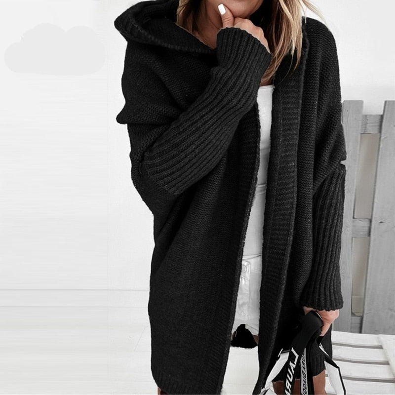Women's Hooded Knit Cardigan Oversized Cozy Soft Warm Layering Sweater
