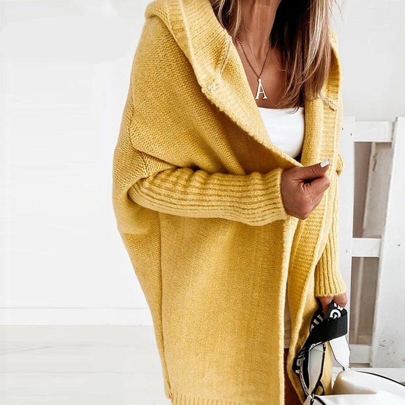 Women's Hooded Knit Cardigan Oversized Cozy Soft Warm Layering Sweater
