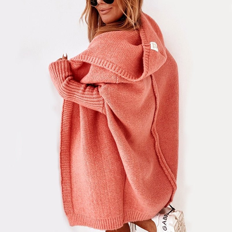 Women's Hooded Knit Cardigan Oversized Cozy Soft Warm Layering Sweater