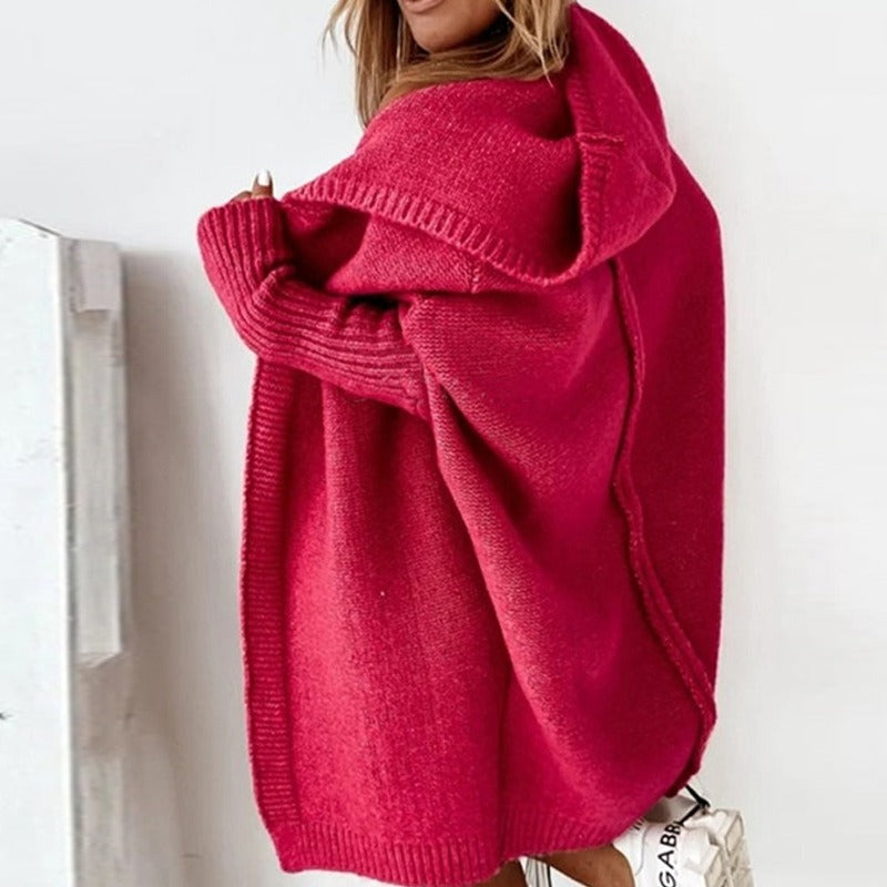Women's Hooded Knit Cardigan Oversized Cozy Soft Warm Layering Sweater