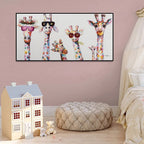 Cartoon Giraffes Canvas Wall Art Painting Modern Colorful Animal Print Horizontal Rectangle