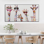 Cartoon Giraffes Canvas Wall Art Painting Modern Colorful Animal Print Horizontal Rectangle
