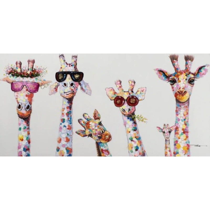 Cartoon Giraffes Canvas Wall Art Painting Modern Colorful Animal Print Horizontal Rectangle