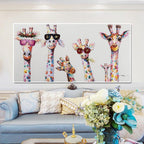 Cartoon Giraffes Canvas Wall Art Painting Modern Colorful Animal Print Horizontal Rectangle
