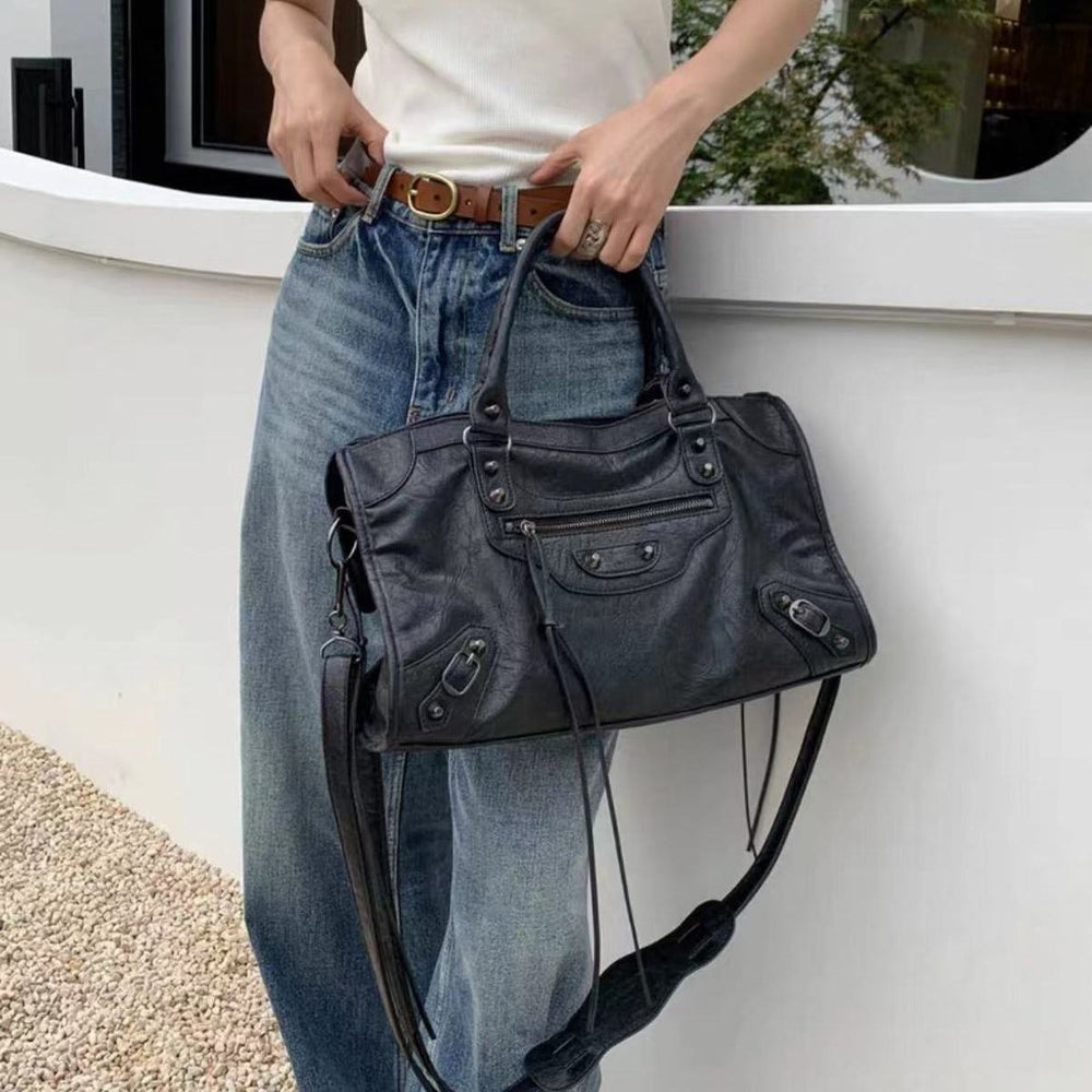 Casual Handbag with Zippers Spacious Interior Multiple Pockets Removable Strap Shoulder and Crossbody Bag
