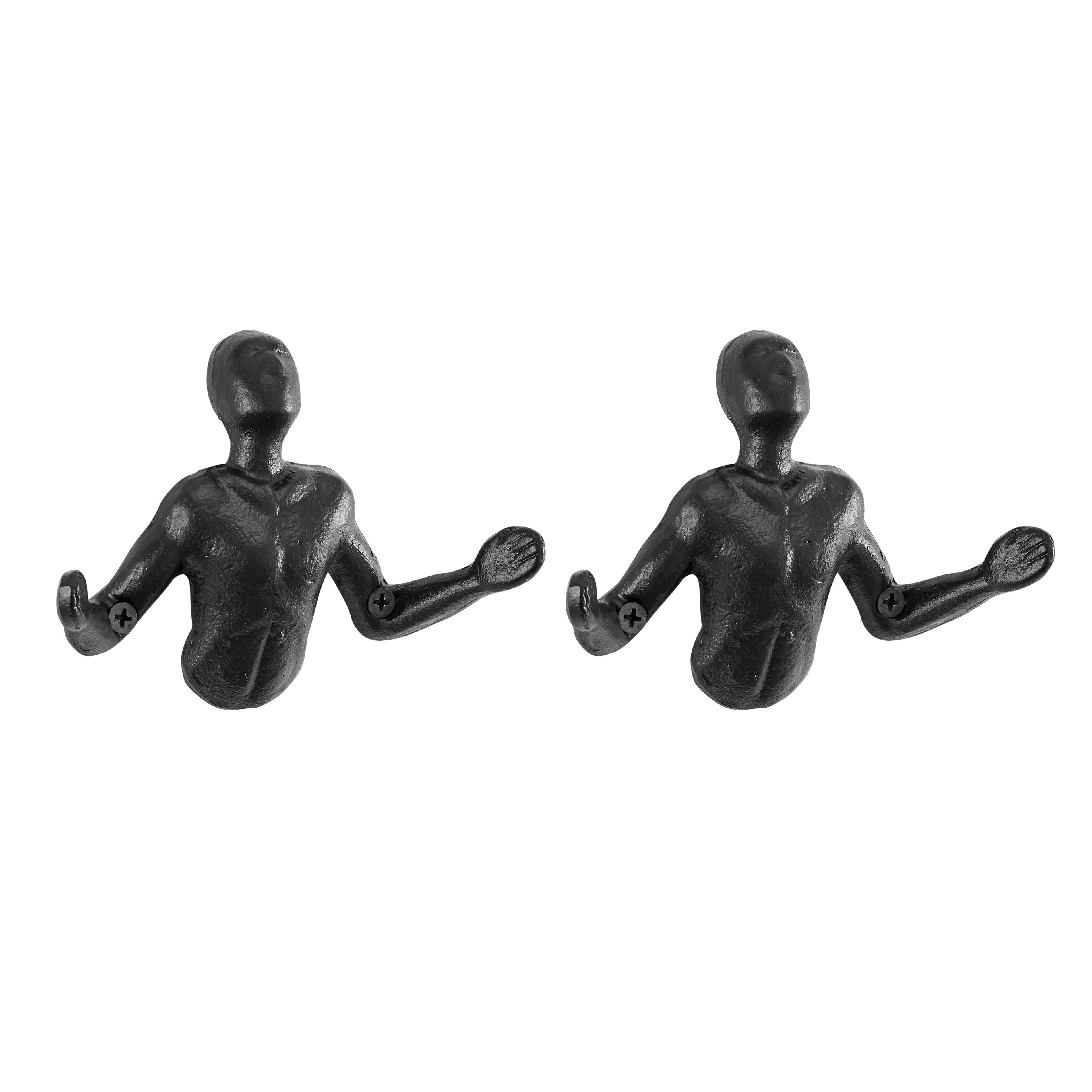 Harrow Cast Iron Wall Hooks Set of 2 Black Decorative Palms Up Coat Towel Hangers