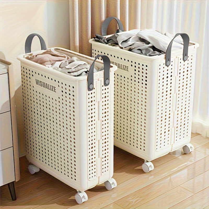 Foldable Laundry Box with Wheels and Castors Mobile Storage Basket for Laundry Room