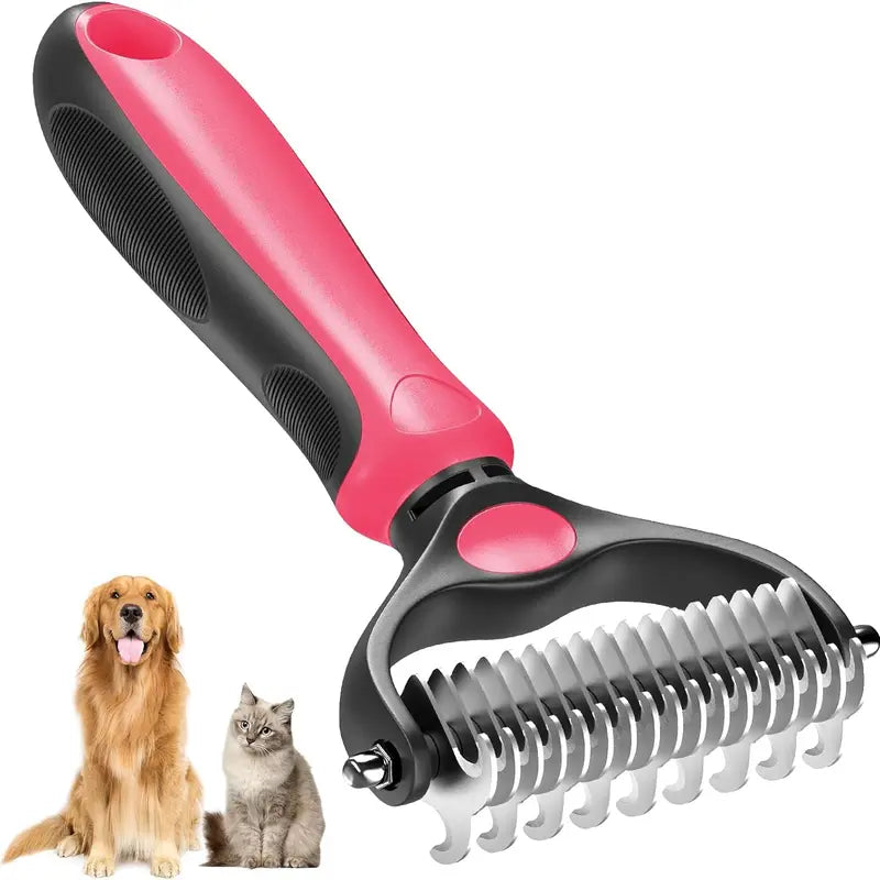 Double-Sided Pet Grooming Brush Stainless Steel Pins Pain-Free Detangling for Dogs Cats Rabbits
