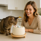 Ceramic Cat Water Fountain 1.3L with Dual Filtration Quiet USB-Powered Pet Hydration Fountain