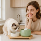 Ceramic Cat Water Fountain 1.3L with Dual Filtration Quiet USB-Powered Pet Hydration Fountain