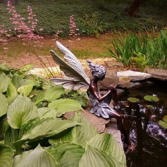 Sitting Fairy Garden Statue Resin Figurine White Brown 22 cm Decorative Outdoor Patio Ornament