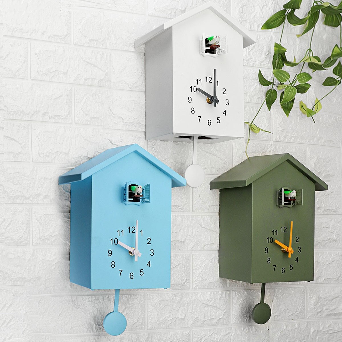 JoyCoo Classic Cuckoo Wall Clock Battery Operated ABS Material Blue White Green 20x25 cm