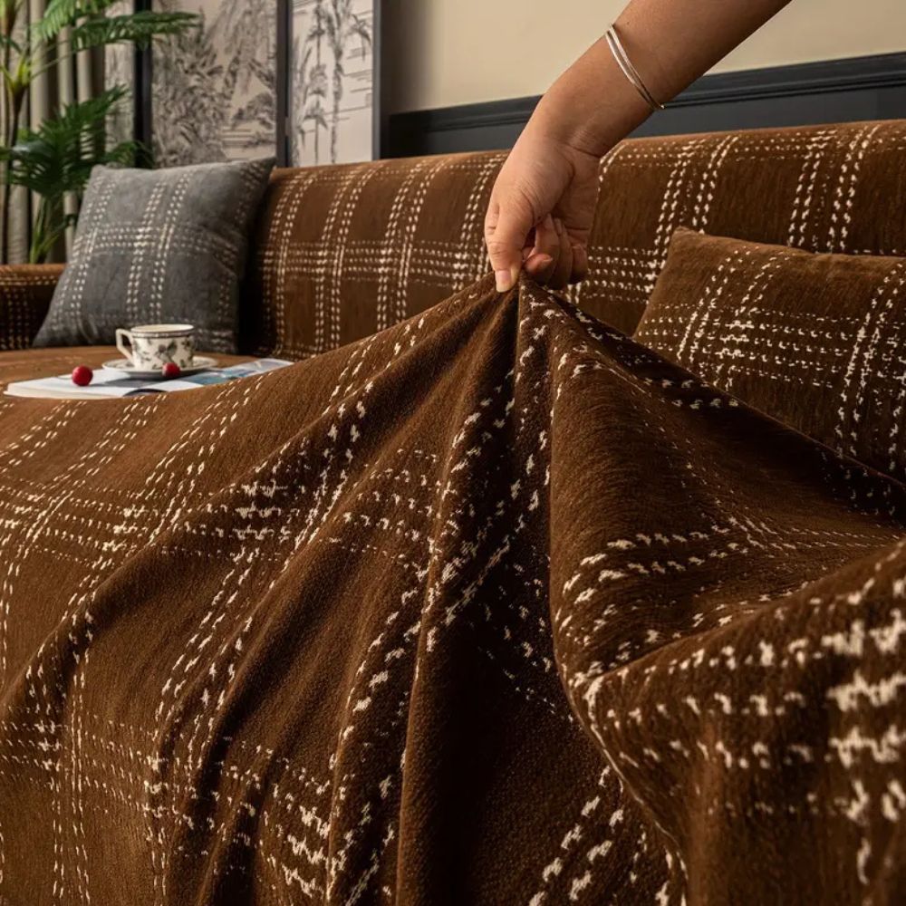 Plaid Chenille Sofa Cover with Tassels Anti-Slip Furniture Protector for 1 to 4-Seater Sofas