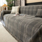 Plaid Chenille Sofa Cover with Tassels Anti-Slip Furniture Protector for 1 to 4-Seater Sofas