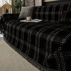 Plaid Chenille Sofa Cover with Tassels Anti-Slip Furniture Protector for 1 to 4-Seater Sofas