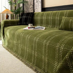 Plaid Chenille Sofa Cover with Tassels Anti-Slip Furniture Protector for 1 to 4-Seater Sofas