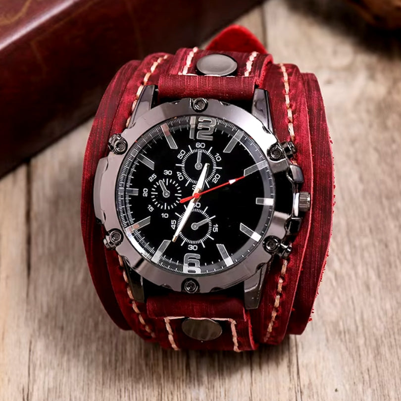 Classic Leather Strap Watch Stainless Steel Case Luminous Hands Water Resistant