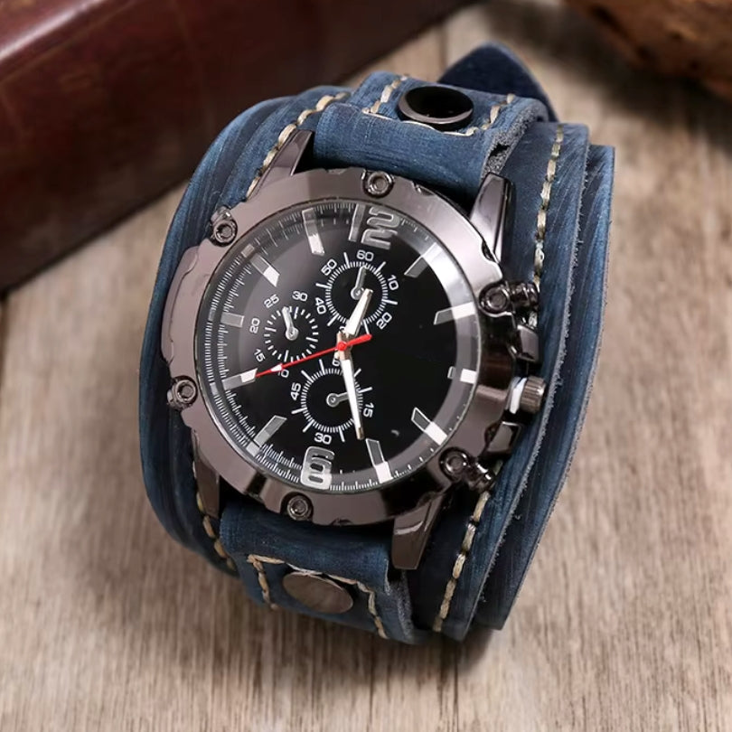 Classic Leather Strap Watch Stainless Steel Case Luminous Hands Water Resistant