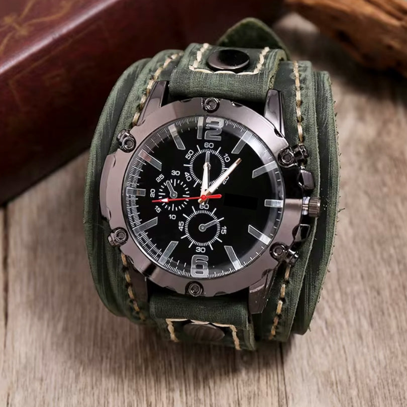 Classic Leather Strap Watch Stainless Steel Case Luminous Hands Water Resistant