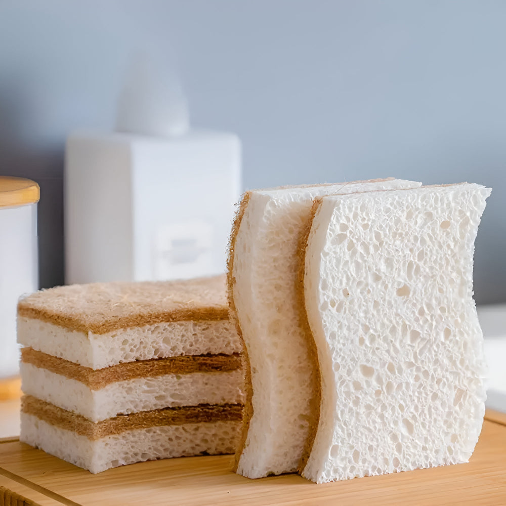Natural Coconut Fiber Dish Sponge Eco-Friendly Wood Pulp Scrubber Non-Scratch Fast-Drying 4.3x2.7 Inch