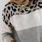 Celeste Leopard Print Round Neck Sweater Women's Warm Soft Pullover Casual Winter Top