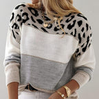 Celeste Leopard Print Round Neck Sweater Women's Warm Soft Pullover Casual Winter Top