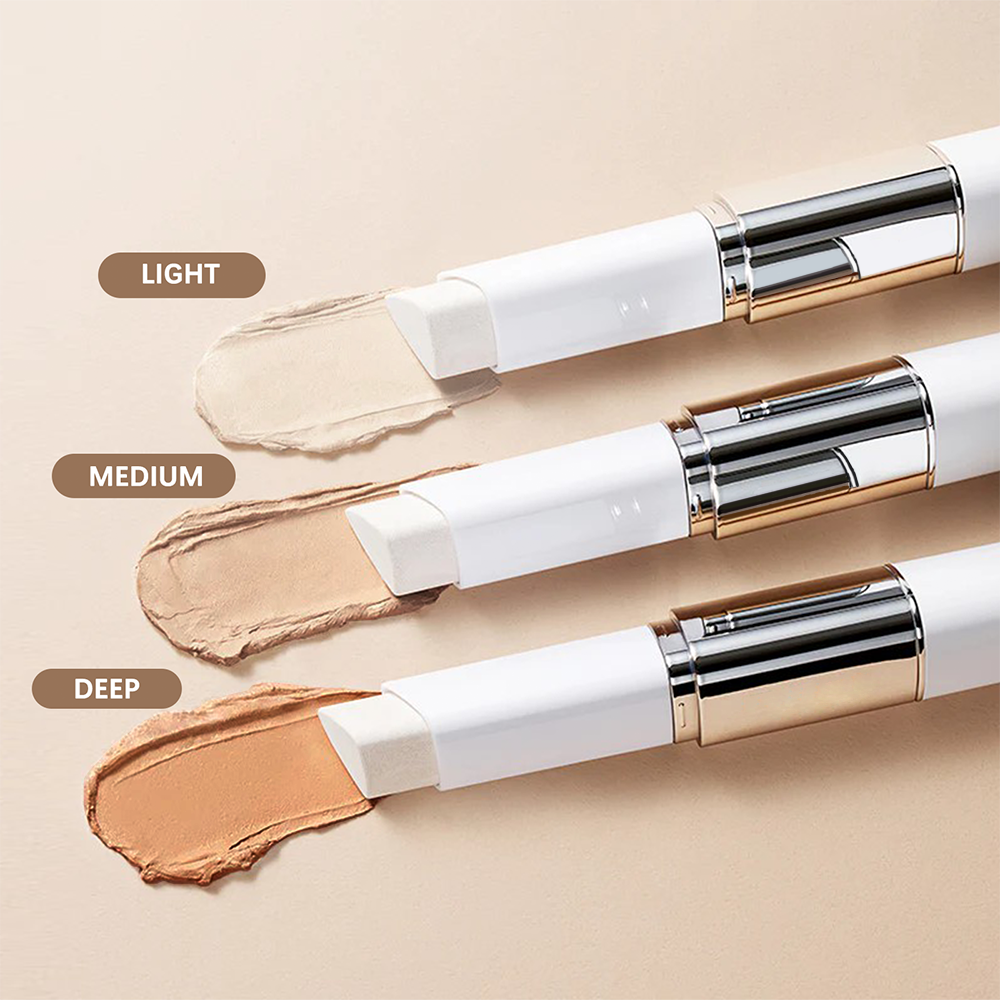 Adaptive Cover Cream Stick Color-Changing Foundation Concealer Highlighter with Hydrating Skincare and Integrated Blending Brush