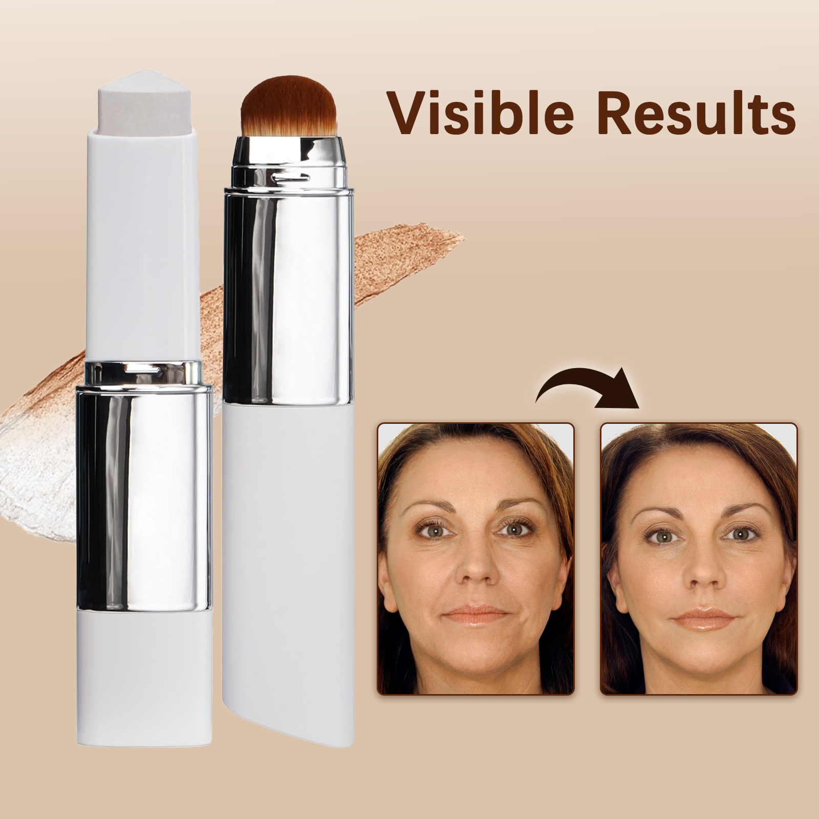 Adaptive Cover Cream Stick Color-Changing Foundation Concealer Highlighter with Hydrating Skincare and Integrated Blending Brush