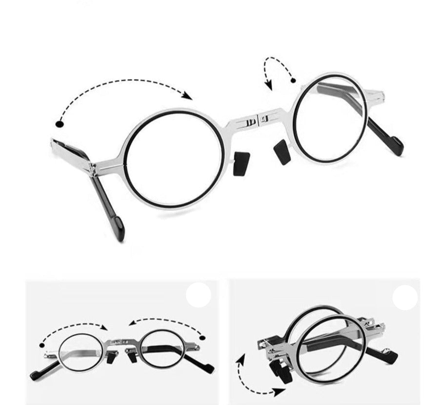 Compact Folding Reading Glasses Metal Frame Portable Pocket-Sized Eyewear with Protective Case