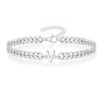 Couples Letter Initial Cuban Link Bracelet Stainless Steel Adjustable Unisex Jewelry Gift