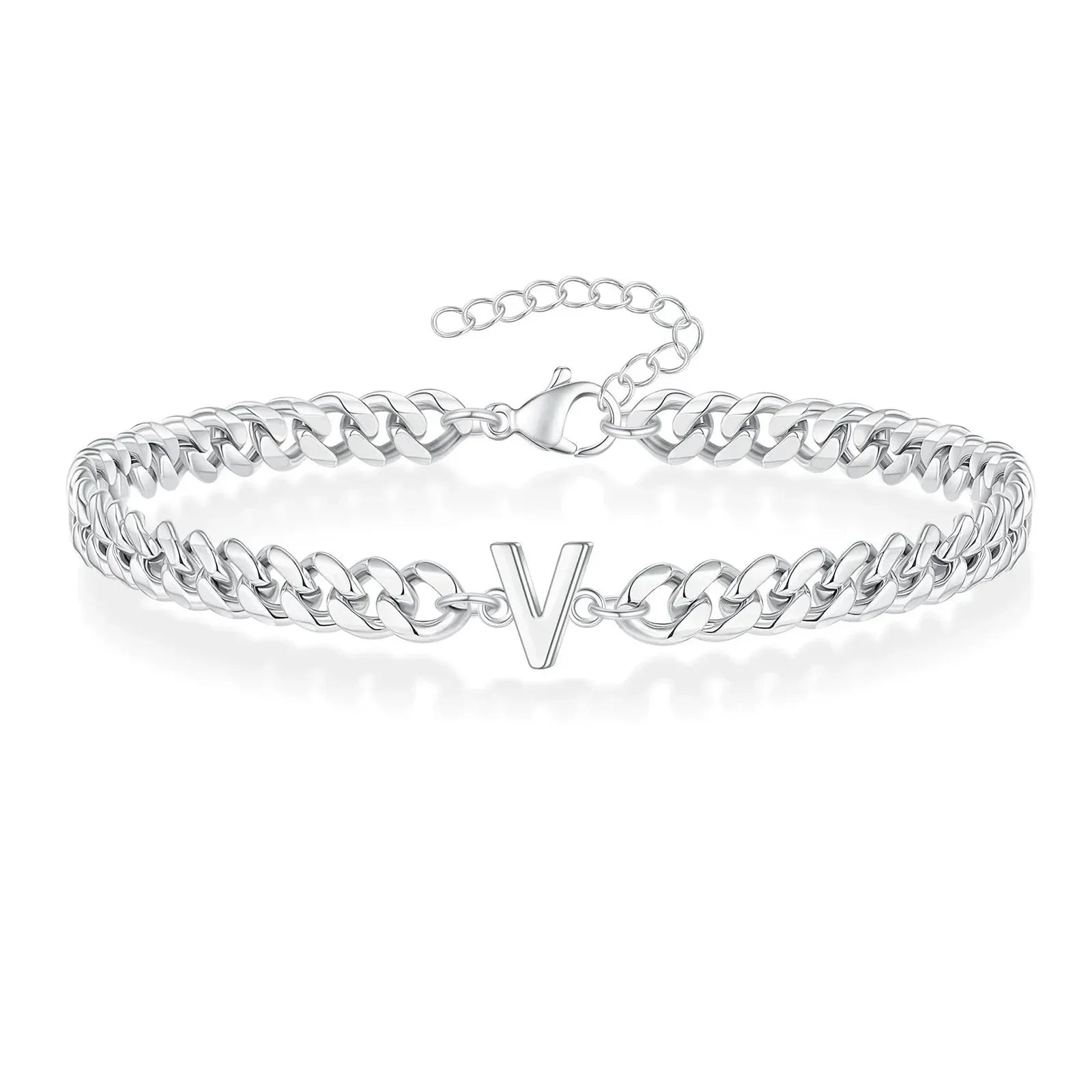 Couples Letter Initial Cuban Link Bracelet Stainless Steel Adjustable Unisex Jewelry Gift
