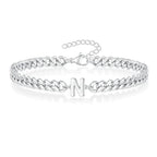 Couples Letter Initial Cuban Link Bracelet Stainless Steel Adjustable Unisex Jewelry Gift