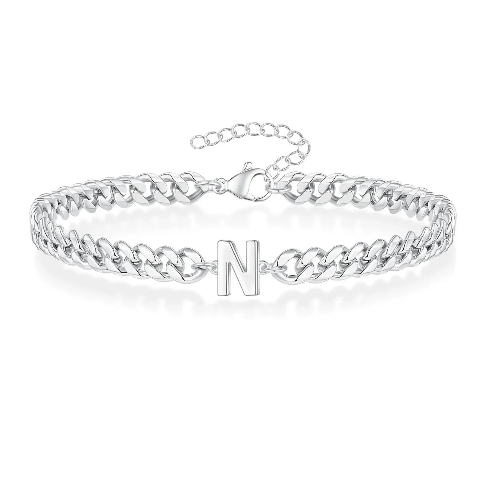 Couples Letter Initial Cuban Link Bracelet Stainless Steel Adjustable Unisex Jewelry Gift